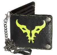 A black wallet with a yellow horn on it.