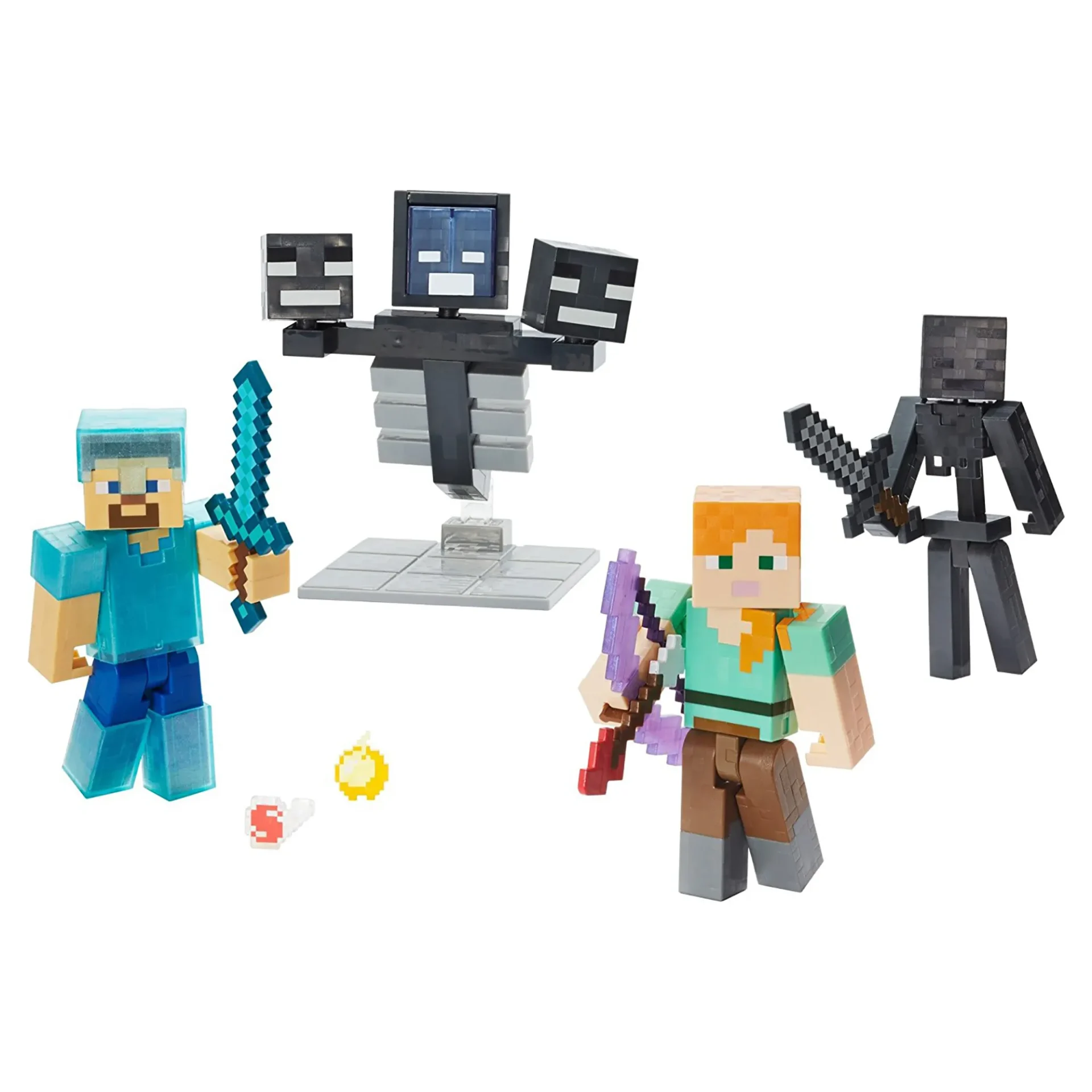 A set of minecraft figures with a sword and a sword.