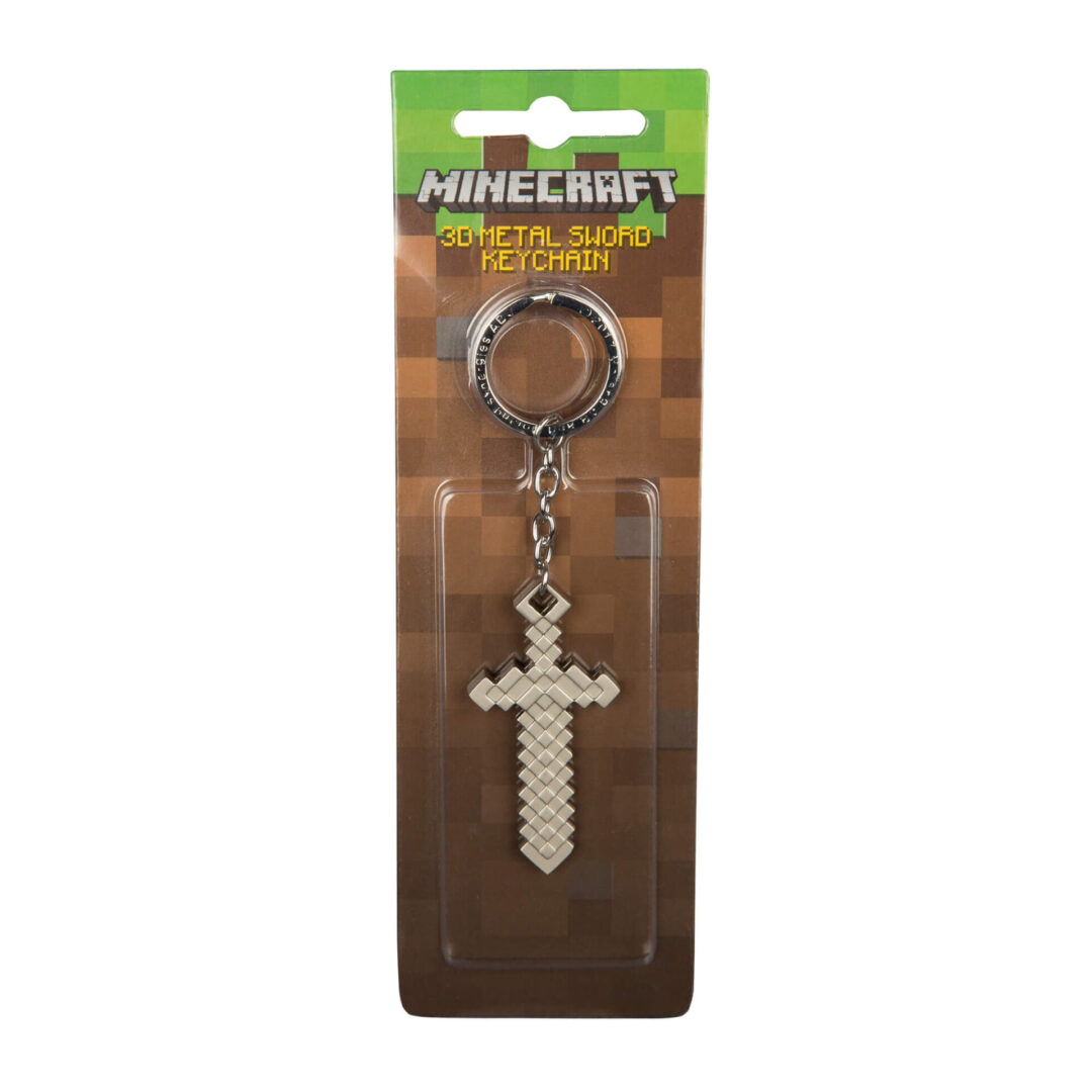 A key chain with a minecraft sword on it.